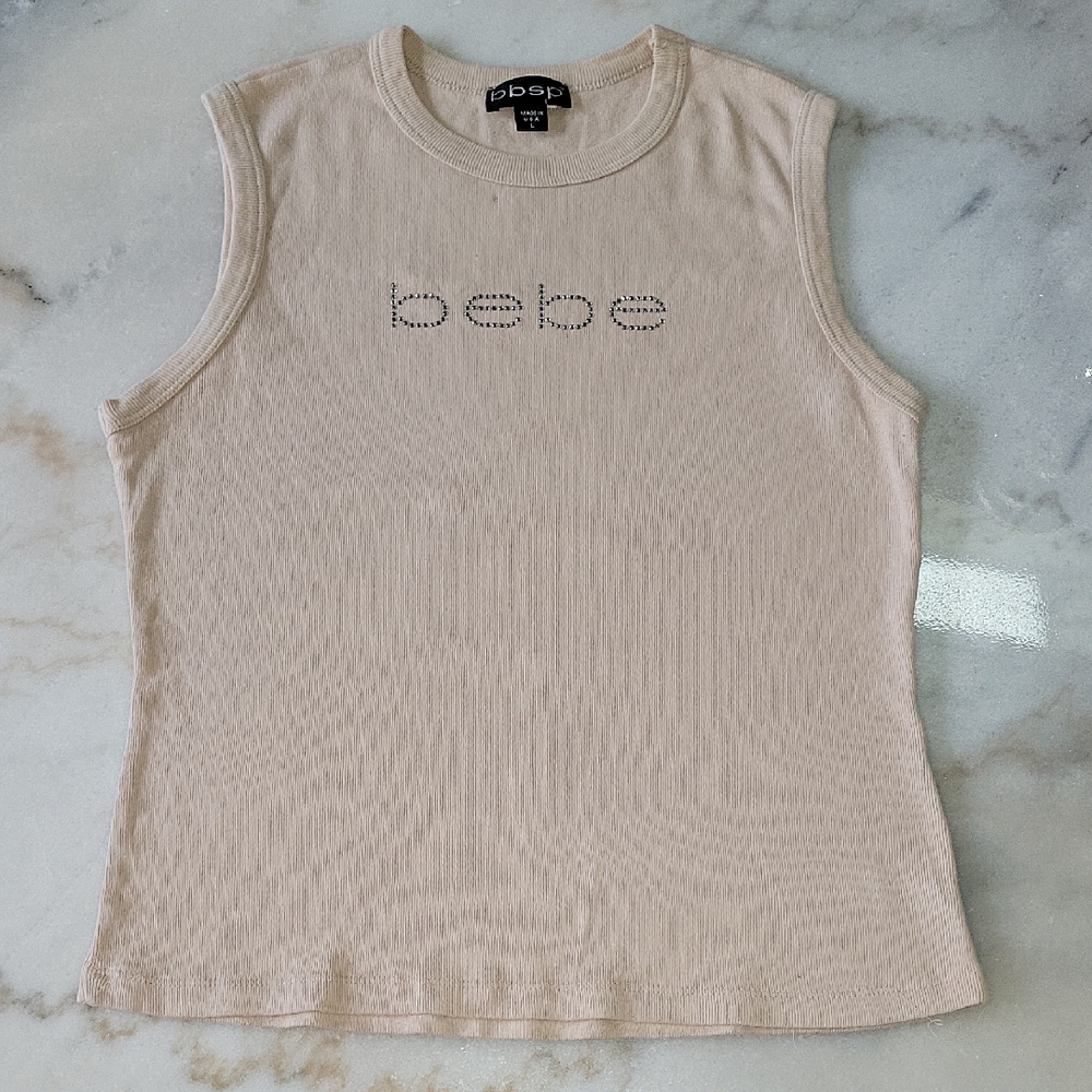 Bebe Tan Ribbed Sleeveless Muscle Tee